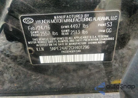 2016 Hyundai Sonata из США, поврежденный, VIN 5NPE24AF2GH401296